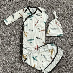 Copper pearl newborn gown, airplanes, new!
